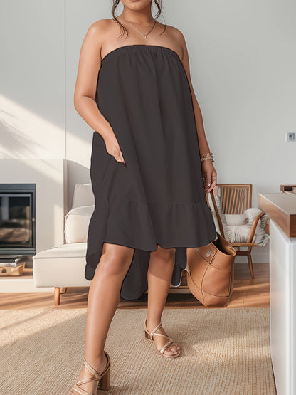 Plus Size Ruffle Hem Tube Dress - Flowy, Sleeveless, Casual, Comfortable, and Breathable - Perfect for Spring, Summer, and Outdoor Activities, Womens Plus Size Clothing
