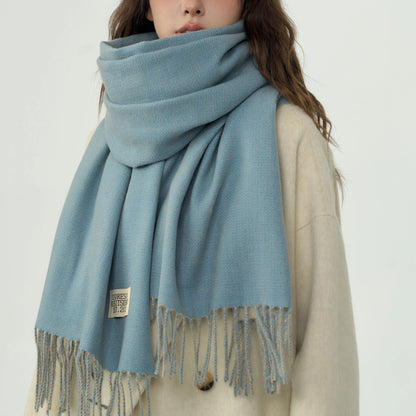 Double-Sided Two-Color Scarf - Soft, Warm, and Windproof Knitted Shawl for Unisex - Autumn Winter Coldproof Neck Guard with Tassel