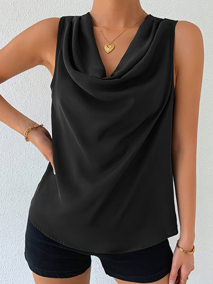 Rich Solid Cowl Neck Blouse - Chic Sleeveless Draped Top - Fashionable Womens Casual Wear