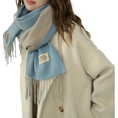 Double-Sided Two-Color Scarf - Soft, Warm, and Windproof Knitted Shawl for Unisex - Autumn Winter Coldproof Neck Guard with Tassel
