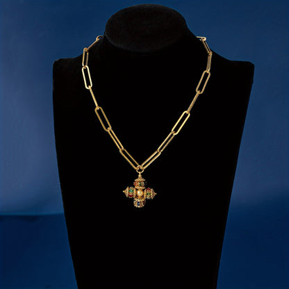 Colorful Cross Design Pendant Necklace Copper Alloy Clavicle Necklace For Women