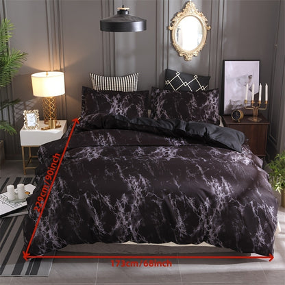 3-Piece Soft Marble Duvet Cover Set - Luxurious Microfiber Bedding for All Seasons, Hypoallergenic, Breathable, and Easy Care - Stylish Bedroom Blanket with 1 Duvet Cover and 1 Pillowcase