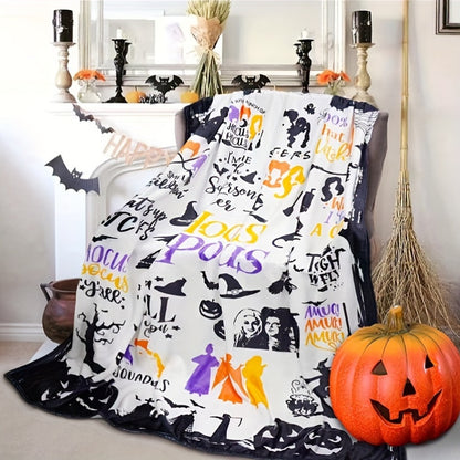 Hocus Pocus Themed Flannel Throw Blanket - Contemporary Geometric-Patterned, Machine Washable, Hypoallergenic - Multipurpose, All Seasons Horror Decor with Digital Print for Couch, Bed, Travel - Polyester, Knitted, Soft Plush Fabric
