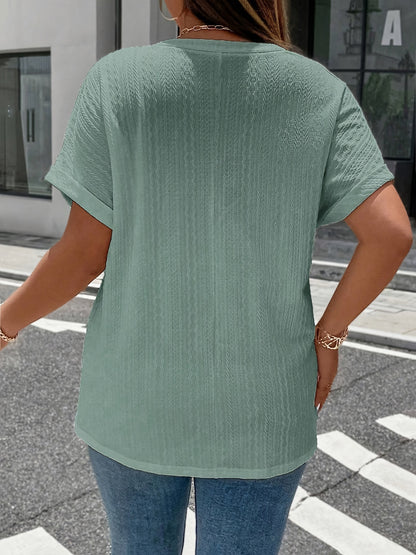 ZllKl Plus Size Simple Solid Blouse, Casual V Neck Short Sleeve Blouse For Spring & Summer, Women's Plus Size Clothing