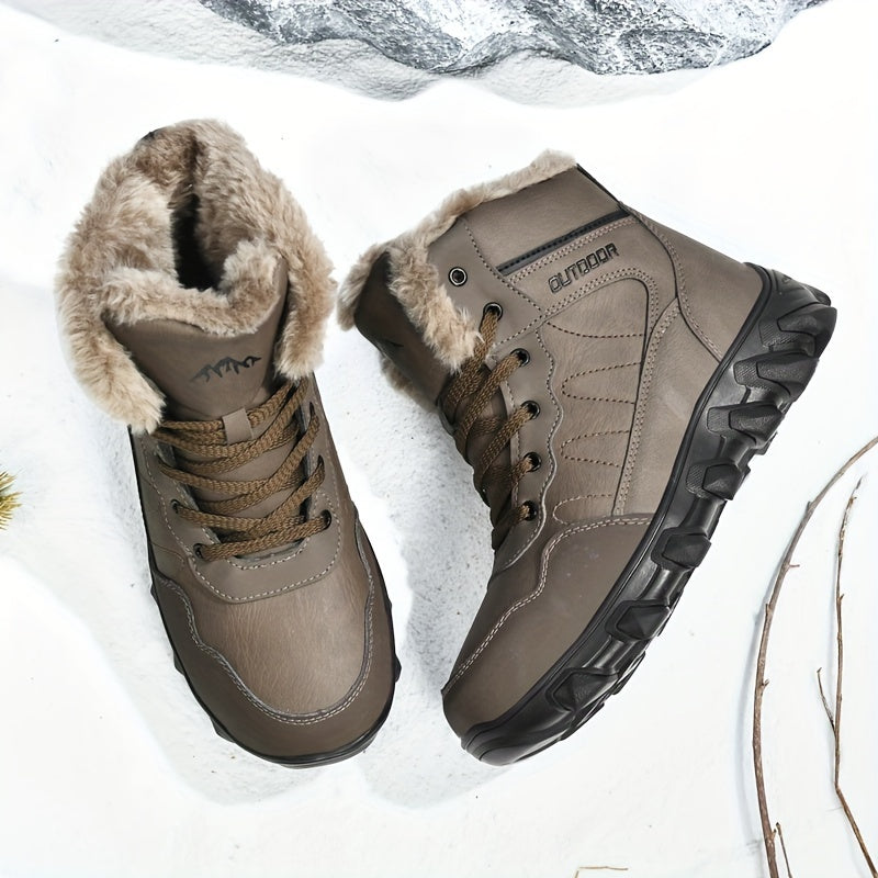Men's Winter Snow Boots - Waterproof, Anti-Slip & Warm with Plus Velvet Lining for Skiing and Outdoor Activities