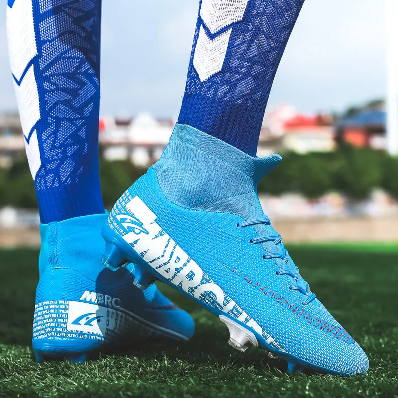 Blue Men Soccer Shoes Teenage Breathable Football Boots Adult Kids TF/FG Cleats Professional Playing Field Sneakers Size 35-44