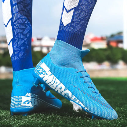 Blue Men Soccer Shoes Teenage Breathable Football Boots Adult Kids TF/FG Cleats Professional Playing Field Sneakers Size 35-44