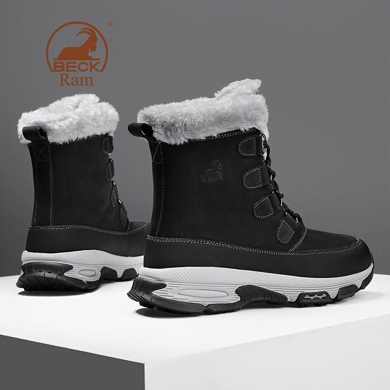 Men's High Top Warm Fleece Anti-skid Lace Up Hiking Snow Boots