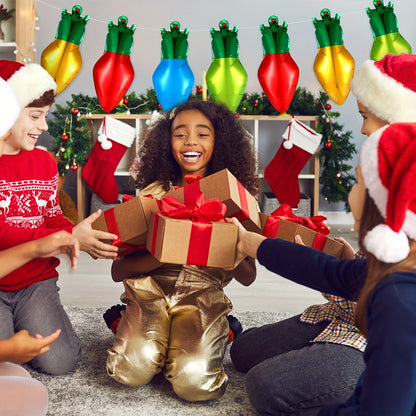 60pcs Christmas Light Bulb Shaped Balloons - Inflatable Foil Xmas Decorations with 98 Feet Nylon Rope for Party Decor, Festive Holiday Celebrations, and Winter Wonderland Themes