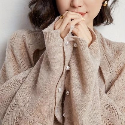 Luxurious Knitted Shawl Wrap - Soft, Twisted Flower Design with Faux Pearls, Versatile Autumn and Winter Accessory for Office, Casual Daily Wear, and Outdoor Activities - Perfect Gift for Women and Ladies