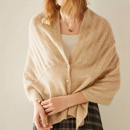 Luxurious Knitted Shawl Wrap - Soft, Twisted Flower Design with Faux Pearls, Versatile Autumn and Winter Accessory for Office, Casual Daily Wear, and Outdoor Activities - Perfect Gift for Women and Ladies