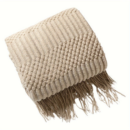 1pc Soft & Cozy Textured Knitted Throw Blanket - Perfect for Sofa and Couch Decor - Green and Tan Color Combination - Decorative Accent for Living Room - Soft Brushed Fabric - Easy Care