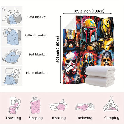 UME Contemporary Anime-Themed Flannel Throw Blanket - Star Wars Character Print | Soft Skin-Friendly Warm Fabric | Versatile for Couch, Bed, Travel, Camping | Knitted Digital Print | All-Season Cozy Pet-Friendly Throw | Mixed Color