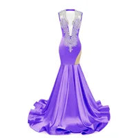 Royal Blue Mermaid Prom Dresses Sexy Sheer V Neck Beads Crystals Ruffles Long Evening Gowns Cutaway Sides Women Occasion Dress BM3502