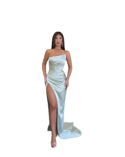 Sexy High Thigh Split Mermaid Prom Dresses Strapless Long Arabic Formal Evening Party Gowns Bc19040 0703