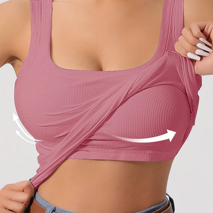 ZllKl Slim Solid Color Sports Tank Top With Detachable Chest Pad, Bottoming Vest T-shirt, Women's Clothing