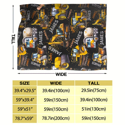 1pc Customizable Fleece Throw Blanket - Soft, Cozy, Personalized Excavator Design with Custom Name and Letter - Perfect Gift for Daughter, Granddaughter, Adults for Home, Picnic, Travel, and Outdoor Activities