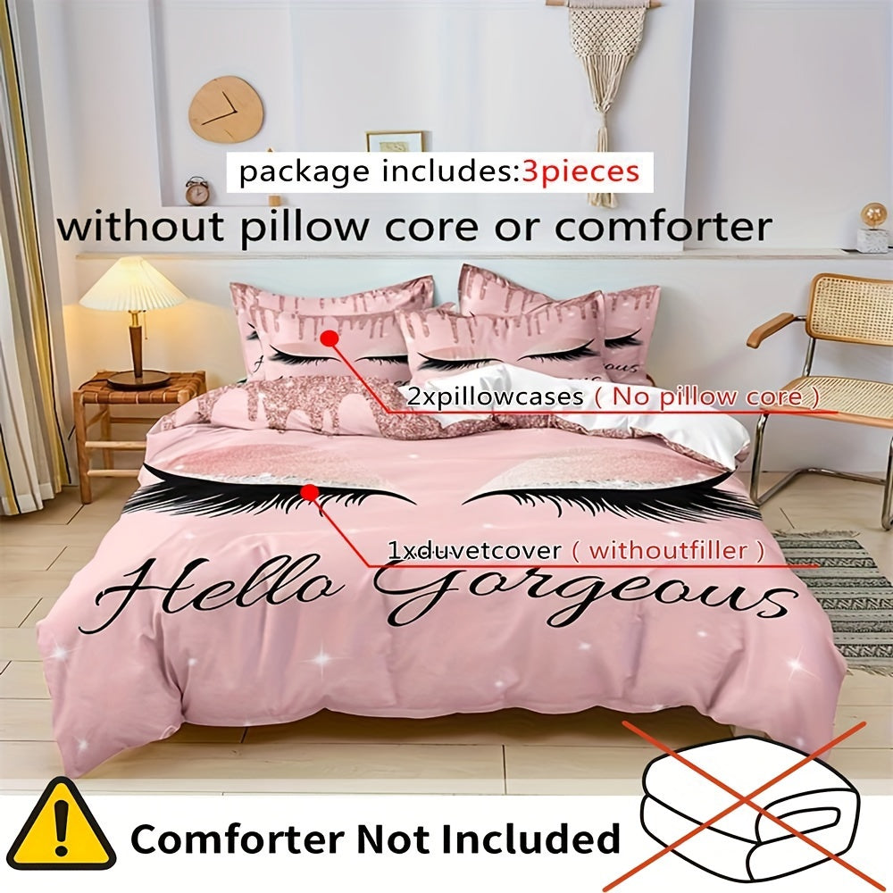 3pcs Fashion Duvet Cover Set, Eye Lash Pattern Bedding Set, Soft Duvet Cover, For Wedding Anniversary, For Bedroom, Guest Room (1*Duvet Cover + 2*Pillowcases, Without Core)