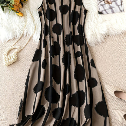 Plus Size Polka Dot Print Tank Dress, Elegant Sleeveless Dress For Spring & Summer, Women's Plus Size Clothing