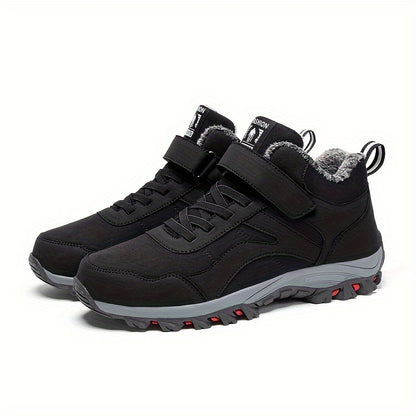 Men's Casual Snow Boots, Anti-skid Windproof Slip On Ankle Boots With Lined Fuzz And Hook & Loop Fastener Decor For Outdoor, Autumn And Winter