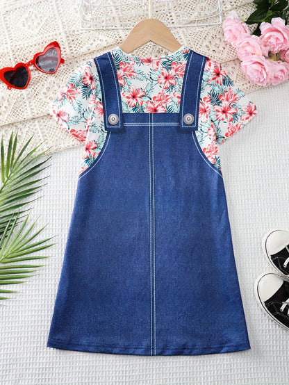 Girls Adorable 3D Elephant Print Striped Dress - Fashionable & Comfortable Crew Neck Summer Wear for Parties & Gifts