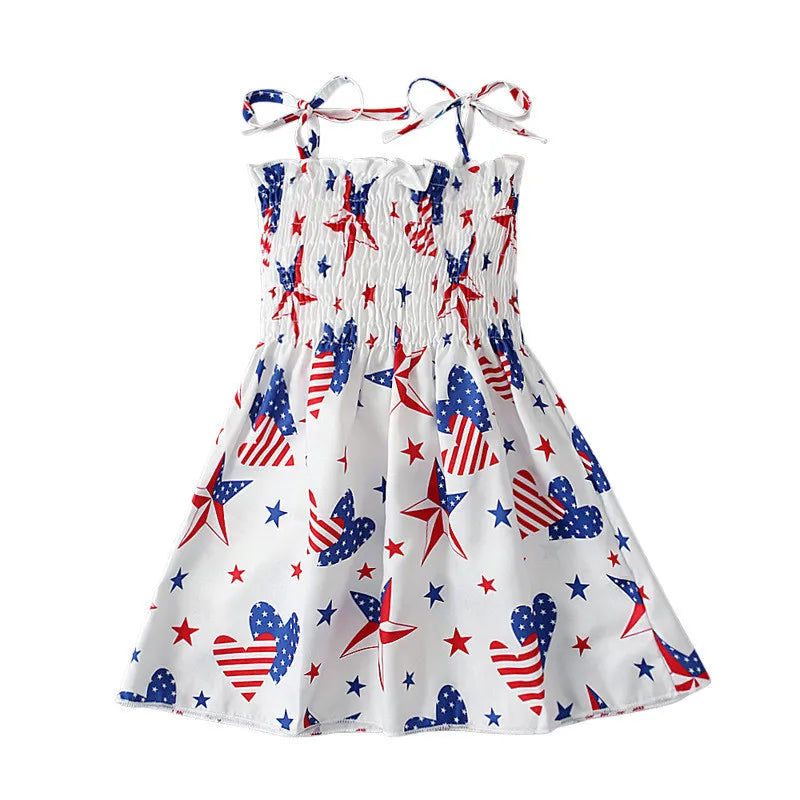 Independence Day Summer Girl Day Dress Toddler Kids American Flag Print Party Princess Dresses Children Comfortable Clothing