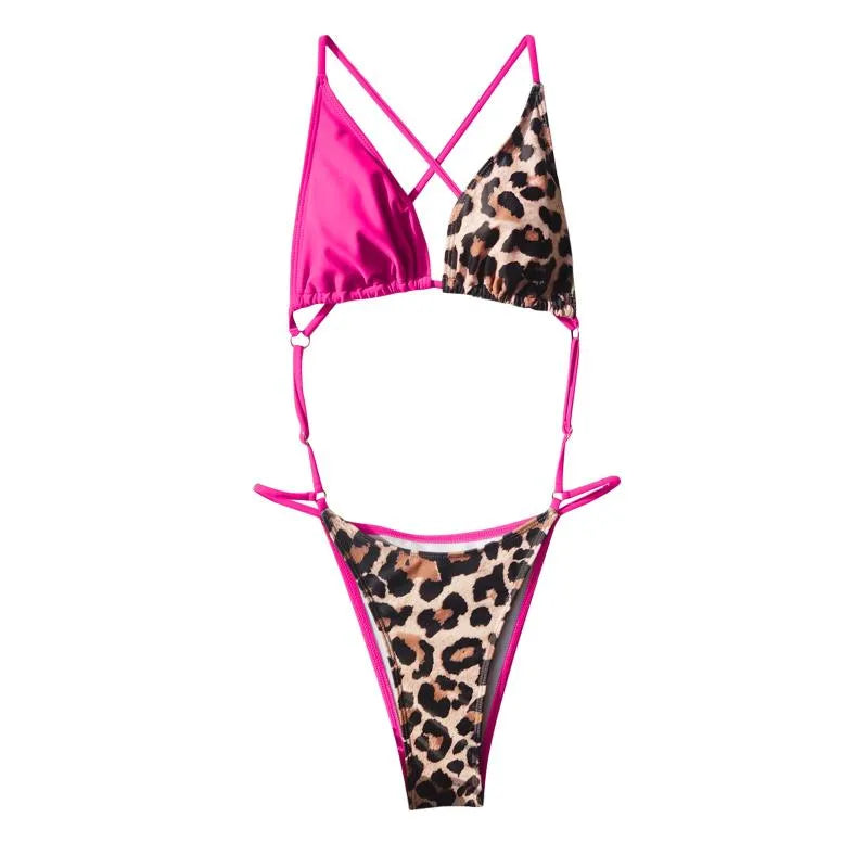Women Leopard Swimsuits Womes Swimwear  NEW Sexy Leopard Bikini Set Two Pieces Halter Bathing Suit Biquinis