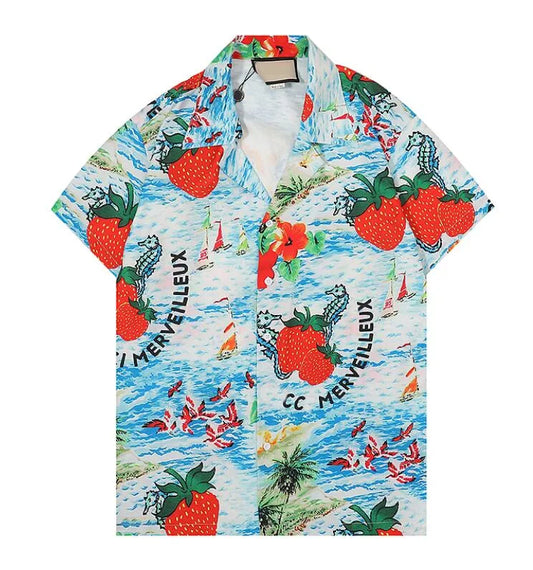 New designer brand womens shirt Luxury Mens T shirt luxury G letter printed tiger lapel short sleeves floral oversized M-3XL