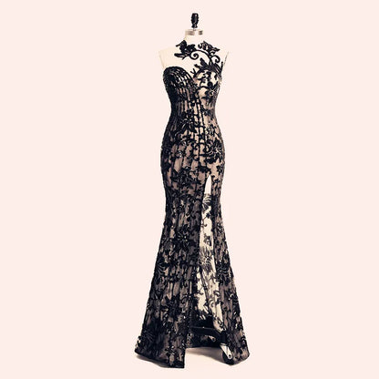Elegant Beading Split Evening Dresses Rami Salamoun Appliqued High Neck Mermaid Sequins Long Prom Dress Real Images Formal Gowns