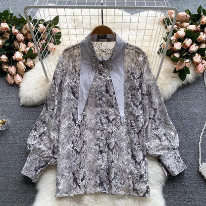 SINGREINY Women Design Mesh Blouse Korean Fashion Bow Collar Lantern Sleeve Tops Autumn Casual Loose Chic Streetwear Blouses 220407