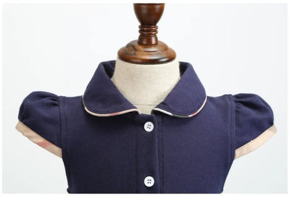Retail Baby Girls Princess Dress Kids Lapel College Style Bowknot Short Sleeve Pleated Polo Shirt Skirt Children Summer Casual Dresses