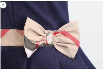 Retail Baby Girls Princess Dress Kids Lapel College Style Bowknot Short Sleeve Pleated Polo Shirt Skirt Children Summer Casual Dresses