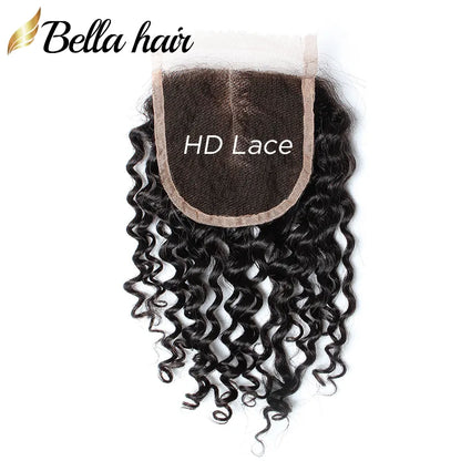 HD Lace Closure Curly Weave 4x4 Top Closures with Baby Hair Malaysian Human VirginHair Pieces 8-26inch Bella Hair