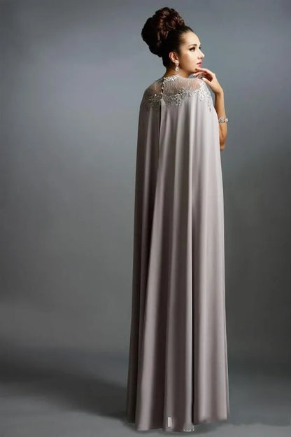 Cheap Long With Cape Lace Mother of the Bride Dresses Formal Party Plus Size Prom Gowns For Wedding Bride Guest Dress
