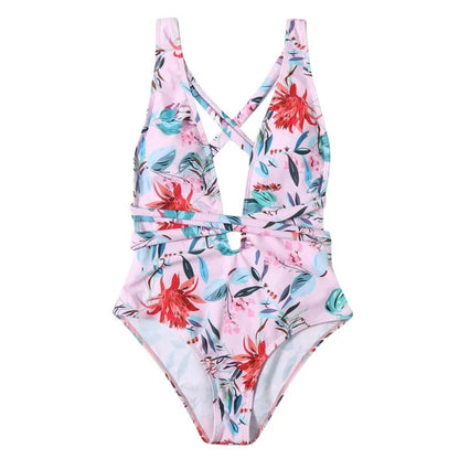 Women Swimwear all-in-one Swimsuit Womens Bikini Flower Print High Waist Sleeveless V Neck Halter One Piece Bathing Suit Casual Maillot De Vest swimsuit