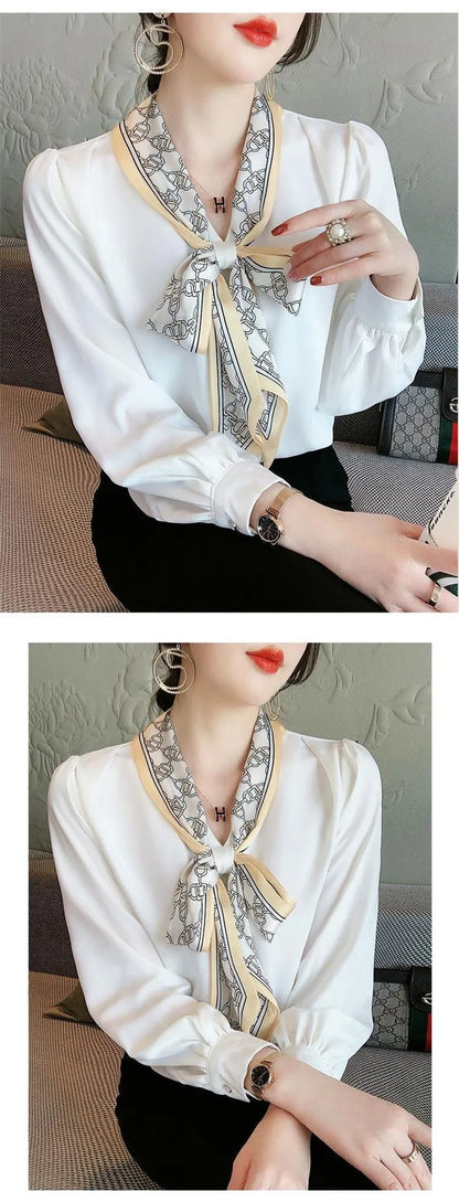 Autumn Fashion design women's bow collar long sleeve chiffon OL blouse shirt plus size SMLXLXXL3XL tops