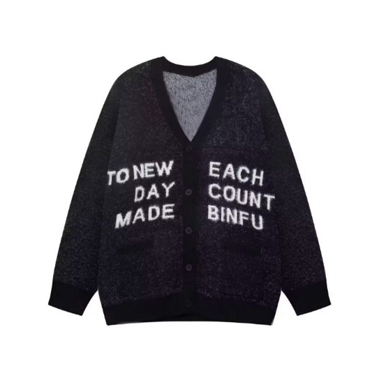 Harajuku fashion letters V-neck knit cardigan sweater creative stripes women's knit street beauty girl tops Y2K clothing