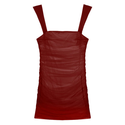 Zllkl Jianna Solid Color Square Neck Mesh Short-Sleeved Slim Mini Dress