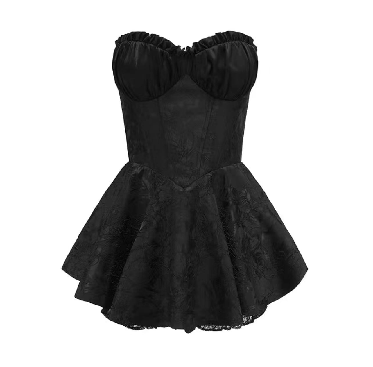 Zllkl Gabriella Solid Color Jacquard Embroidery Sleeveless Bandeau V-Neck Corset Pleated Party Prom Dress