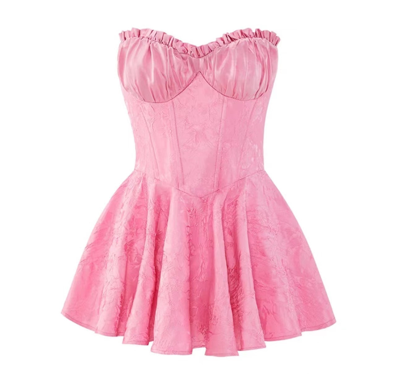Zllkl Gabriella Solid Color Jacquard Embroidery Sleeveless Bandeau V-Neck Corset Pleated Party Prom Dress