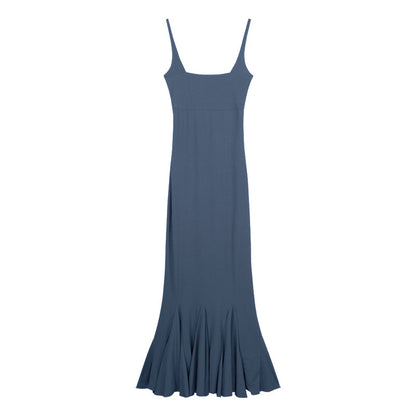 Zllkl Kielle Solid Color Square Neck Spaghetti Strap Slim Sleeveless Fishtail Long Dress