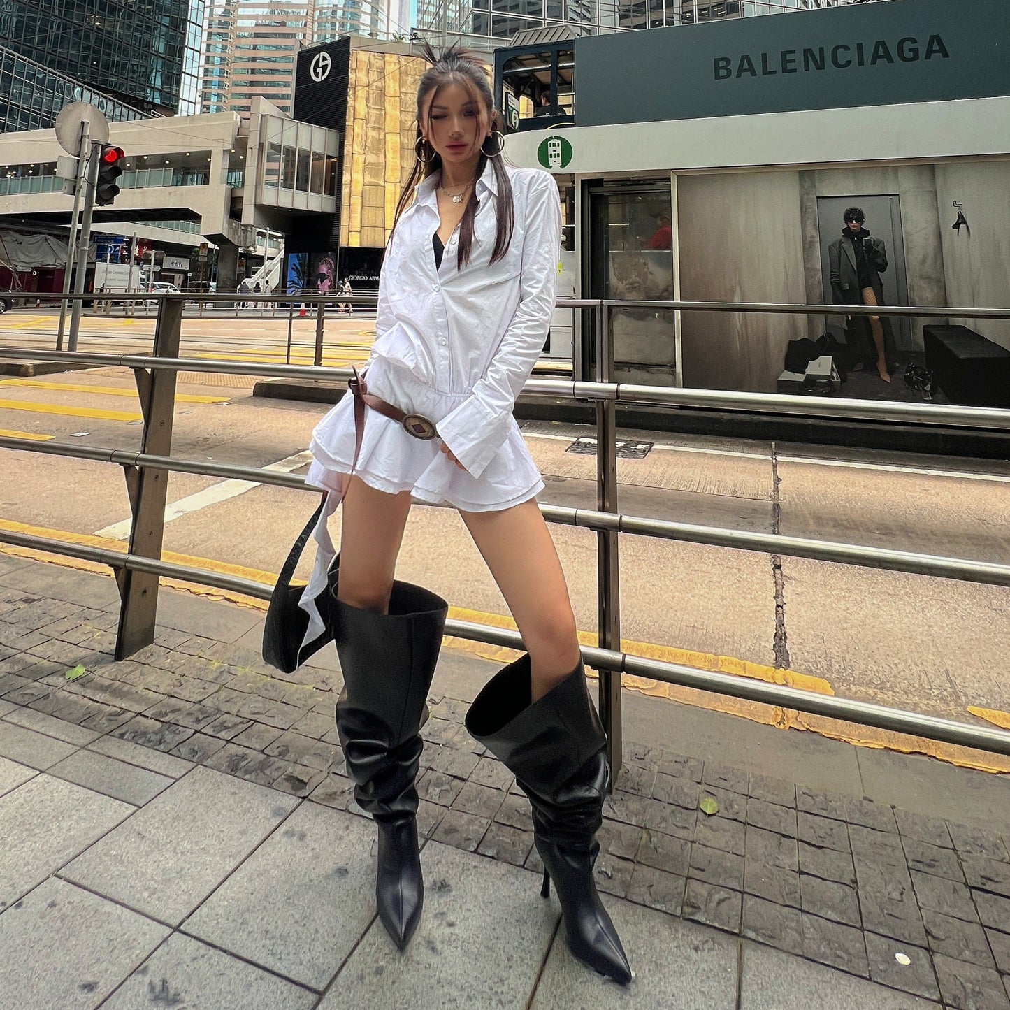 Zllkl Gia Solid Color White Ruffles Irregular Waist Button Shirt Pleated Tassel Mini Dress