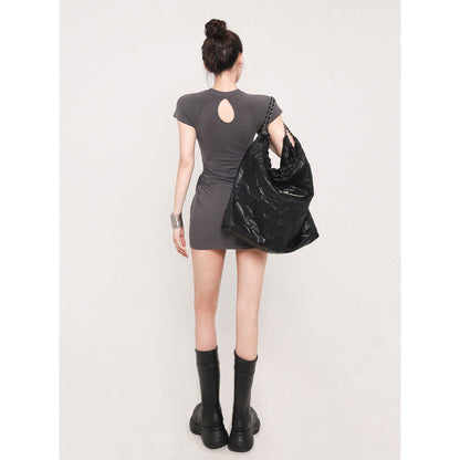Zllkl Amaris Solid Color Casual Slim Short Sleeve Openwork Layered Mini Dress