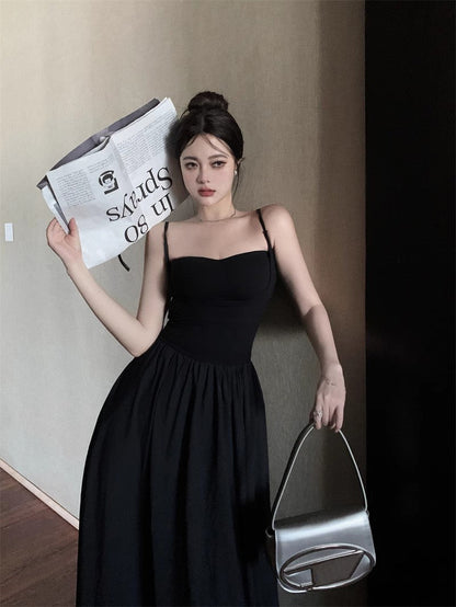 Zllkl Riley Solid Color French Vintage Knitted Slip Backless A-Line Long Maxi Dress