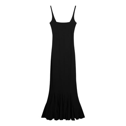 Zllkl Kielle Solid Color Square Neck Spaghetti Strap Slim Sleeveless Fishtail Long Dress