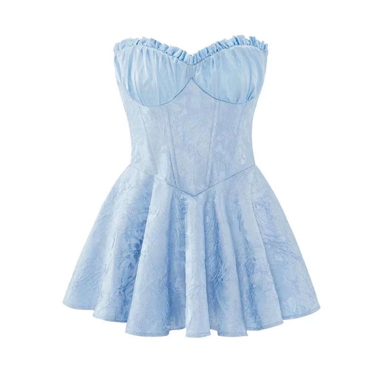 Zllkl Gabriella Solid Color Jacquard Embroidery Sleeveless Bandeau V-Neck Corset Pleated Party Prom Dress