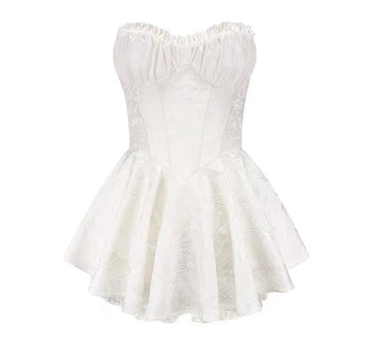 Zllkl Gabriella Solid Color Jacquard Embroidery Sleeveless Bandeau V-Neck Corset Pleated Party Prom Dress