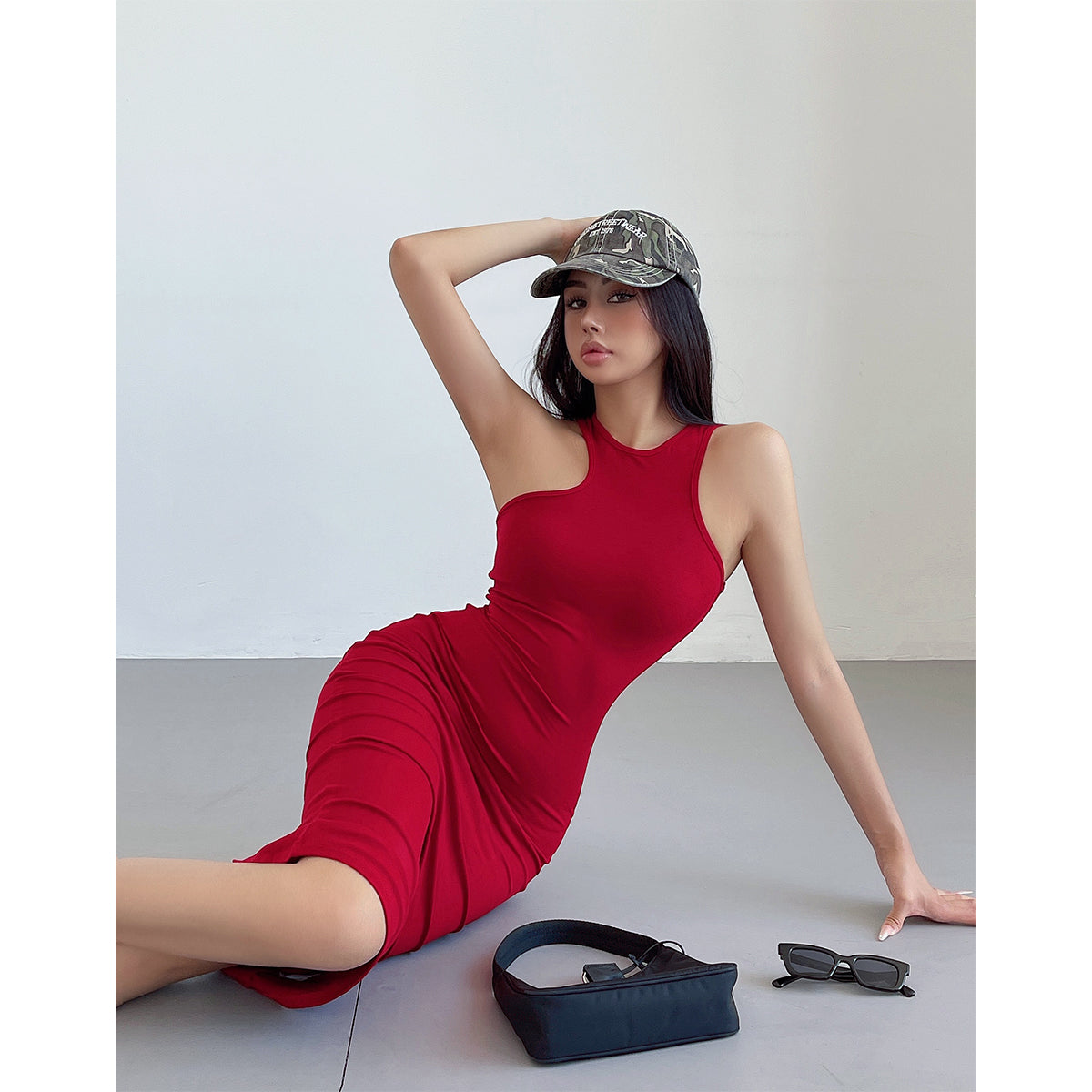 Zllkl Kim Solid Color Halter Neck Sleeveless Slim Long Dress