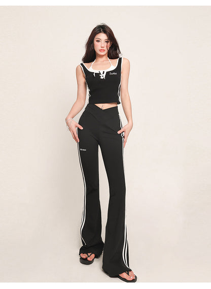 Zllkl Jaimie Contrast Color White Halter Neck White Stripes Black Spaghetti Strap Slim Mini Dress &Top