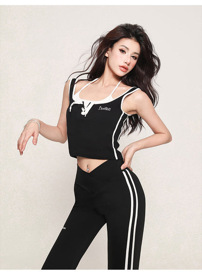 Zllkl Jaimie Contrast Color White Halter Neck White Stripes Black Spaghetti Strap Slim Mini Dress &Top